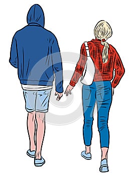 Vector drawing of couple students walking on a stroll together