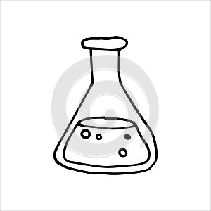 vector drawing in doodle style. chemical flasks, retorts. simple line drawing, sketch. theme back to school