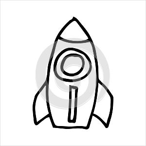 Vector drawing in doodle style. rocket. cute childish line drawing, sketch. space rocket.