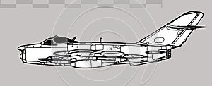 Mikoyan MiG-17PM/PFU Fresco E. Vector drawing of early jet interceptor aircraft. photo