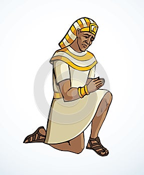 Vector drawing. Egyptian man bow in praying
