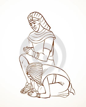 Vector drawing. Egyptians bow in praying