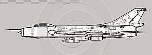 Sukhoi Su-7B Fitter-A. Vector drawing of fighter-bomber aircraft. photo