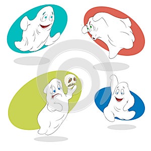 Vector drawing funny ghosts fly and dance on halloween party