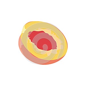Vector drawing of half a peach. Illustration for design fast food menu. Isolated icon on a white background