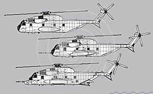 Sikorsky CH-53 Sea Stallion. Vector drawing of heavy transport helicopter. Image for illustration and infographics
