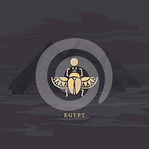 Vector drawing icon of Egyptian scarab beetle, personifying the god Khepri.