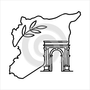 Syria Map With Aleppo Citadel Gate Vector Logo Design