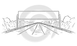 Vector Drawing Illustration of Highway Going Forward Without Branching and Empty Sign