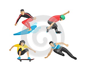 Vector drawing jumping and climbing men extreme athletes silhouettes.