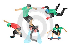 Vector drawing jumping extremesilhouettes illustration life skateboard set speed skydiver skateboarder roller skate