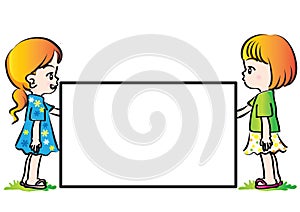 Vector drawing kids holding blank card
