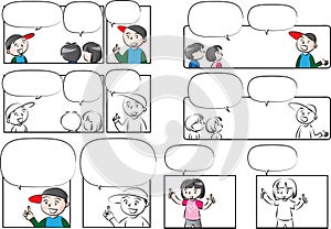 Vector drawing kids talk with speech bubble