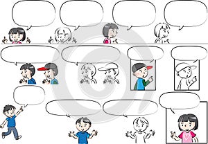 Vector drawing kids talk with speech bubble