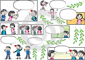 Vector drawing kids talk with speech bubble