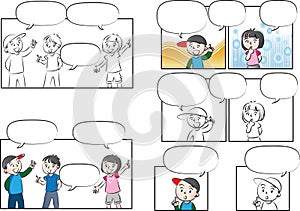 Vector drawing kids talk with speech bubble