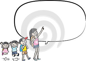 Vector drawing kids talk with speech bubble