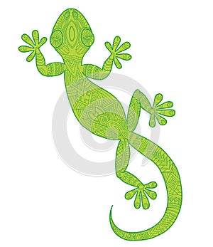 Vector drawing of a lizard gecko with ethnic patterns