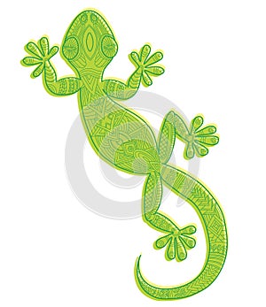 Vector drawing of a lizard gecko with ethnic patterns