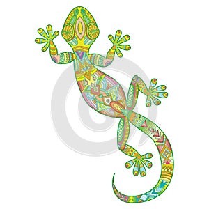 Vector drawing of a lizard gecko with ethnic patterns