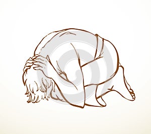 Vector drawing. Man bow praying