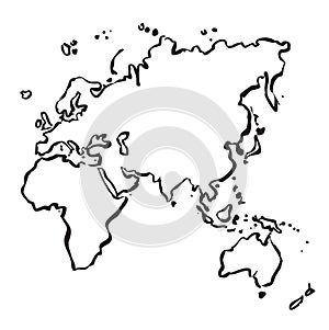 Vector drawing Map of Europe, Africa, Asia and Australia