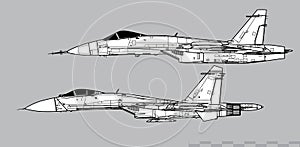 Sukhoi Su-27 Flanker. Vector drawing of modern multirole fighter. photo