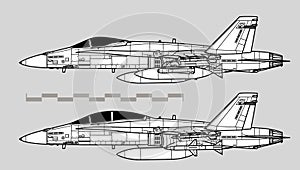 McDonnell Douglas F/A-18 Hornet. Vector drawing of modern navy fighter. Image for illustration and infographics