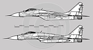 Mikoyan MiG-29 Fulcrum. Vector drawing of modern tactical fighter. Image for illustration and infographics photo