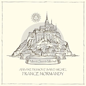 Vector drawing of Mont Saint Michel, France