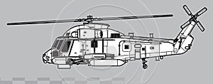 Kaman SH-2G Super Seasprite. Vector drawing of navy ASW helicopter.