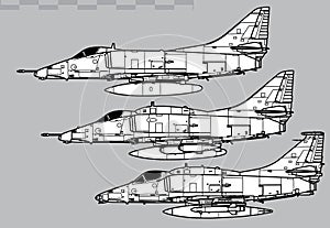 Douglas A-4 Skyhawk. Vector drawing of navy light attack aircraft.