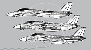 Grumman F-14 Tomcat. Vector drawing of navy supersonic interceptor.