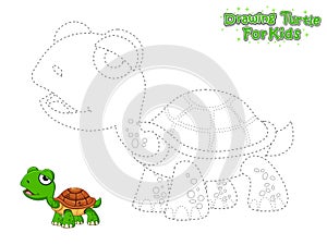 Vector Drawing and Paint Cute Cartoon Turtle. Educational Game for Kids. Vector Illustration With Cartoon Style Funny Sea Animal