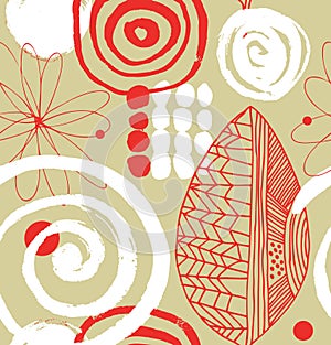 Vector drawing pattern with decorative ink drawn elements.