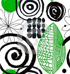 Vector drawing pattern with decorative ink drawn elements. Grunge abstract background.