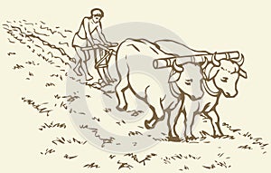 Dibujo. primitivo agricultura. un campesino tratado 