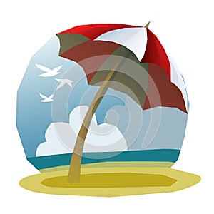 Vector drawing of a Red and White Umbrella at a sunny beach