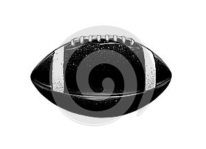 Vector drawing of rugby ball in black color, isolated on white background. Graphic illustration, hand drawing. Drawing