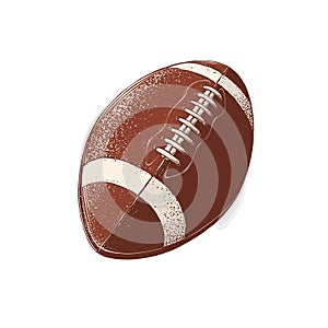 Vector drawing of rugby ball in color, isolated on white background. Graphic illustration, hand drawing. Drawing for