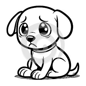 Vector drawing of a sad dog in black and white