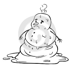Vector drawing of sad melting snowman