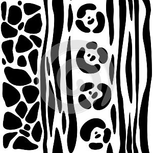 Vector drawing. Seamless pattern on a white background stripes and spots. Animal ornament