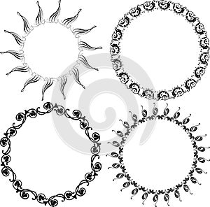 Vector drawing of set decorative round frames in retro style