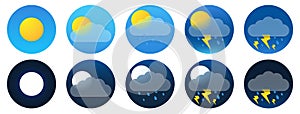 Vector drawing. Set of weather icons in the style of glass morphism.