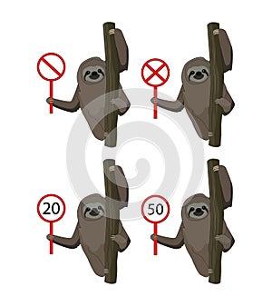 Vector drawing of a slow animal with speed limit road signs