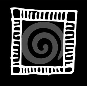 Vector drawing of a small rectangular frame with triangular elements with dots at the corners. isolated element with empty space