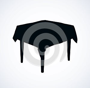 Vector drawing. Square table with tablecloth