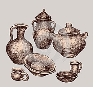 Set of different clayware