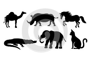 vector drawing style of animals suilhouette big set collection